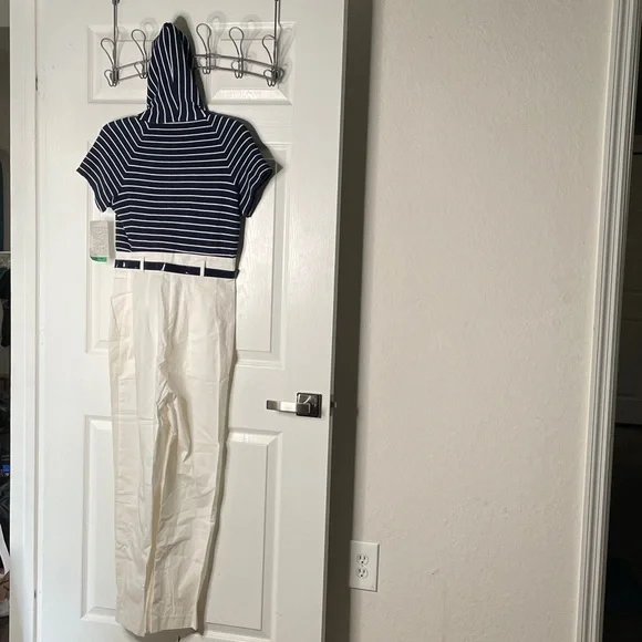 NWT John Roberts Sailor Striped Short Sleeve Hooded Belted Jumpsuit Vintage - Picture 5 of 7